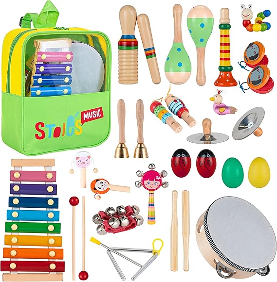 Stoie's Musical Toys for Toddlers, Wooden Percussion Instruments Toy for Kids Baby Preschool Educational Musical Toys Set for Boys and Girls with Storage Bag