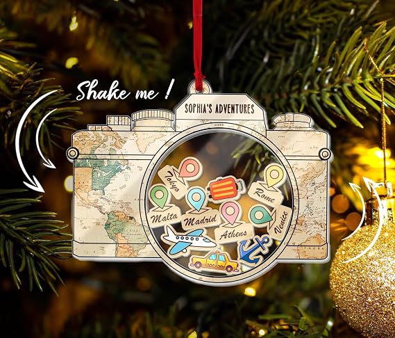 JulylyPOD Personalized Travel Christmas Ornament 2025, Travel Adventures Ornament, 4D Custom Traveling Shaker Ornaments, for Travelers, Road Trip Keepsake Ornaments 04