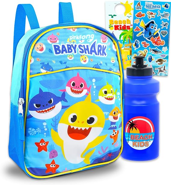 Baby Shark Mini Backpack for Kids - Bundle with 11" School Bag for Kids Plus Water Bottle, Stickers, More | Baby Shark Backpack for Toddlers