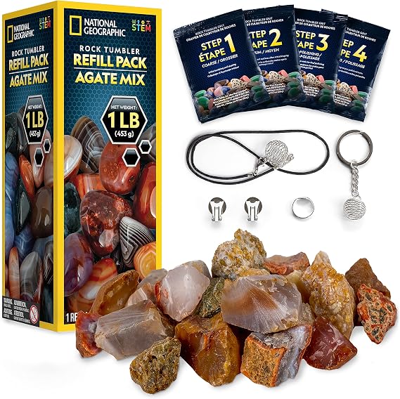 National Geographic Rock Tumbler Refill Kit with 1 Lb. Rough Agate