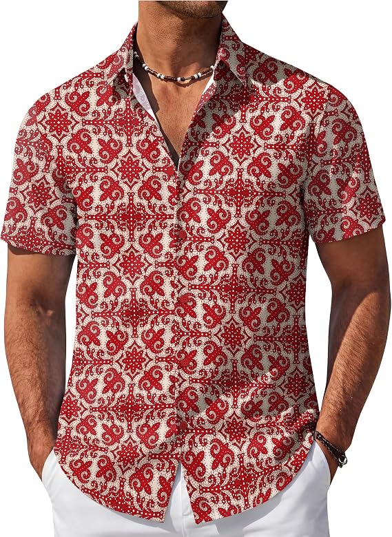 COOFANDY Mens Hawaiian Shirt Short Sleeve Button Down Beach Vacation Shirt Retro Summer Tropical Shirts