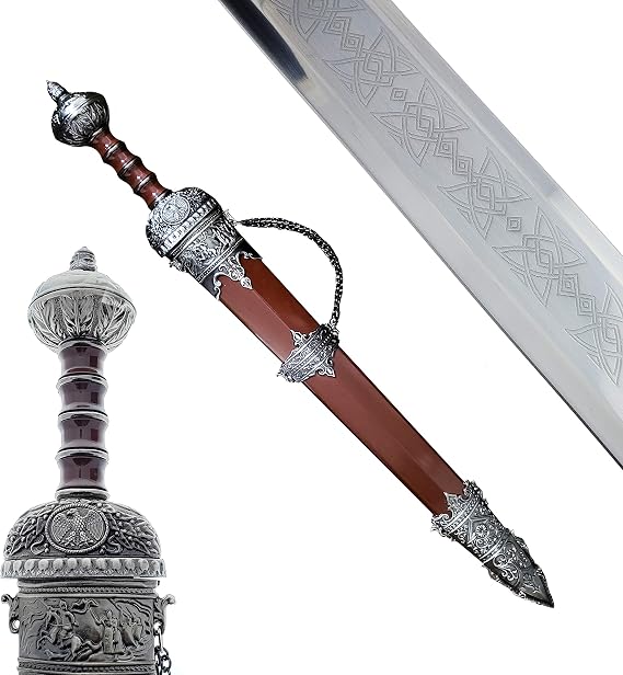 Knight's Collection 31" Roman Gladius Blade Prop, Julius Caesar Gladiator Replica with Ergonomic Handle and Dull Edge, Includes Scabbard for LARP, Cosplay, Home Decoration