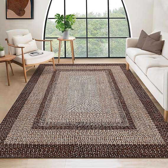 RUGSREAL 10x13 Large Living Room Rug Washable Braided Print Bedroom Rugs