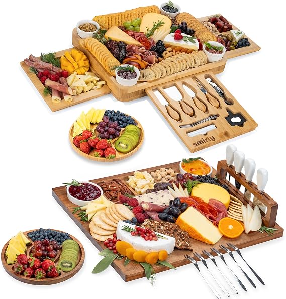 Flat Acacia Wood Charcuterie Boards Gift Set Bundle