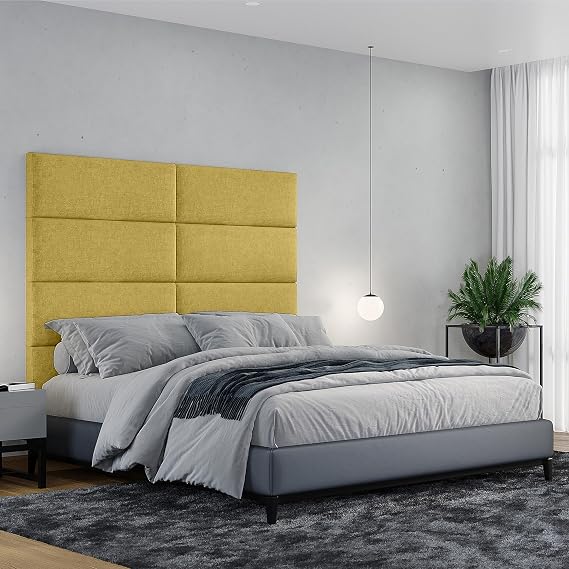 Jaxx Panelist Modern Padded Headboard Set of 4 Wall Mounted Panels (Each 11.25" x 30") - Queen, Amber Gold Microvelvet