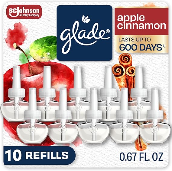 Glade PlugIns Refills Air Freshener, Scented and Essential Oils for Home and Bathroom, Apple Cinnamon, 6.7 Fl Oz, 10 Count