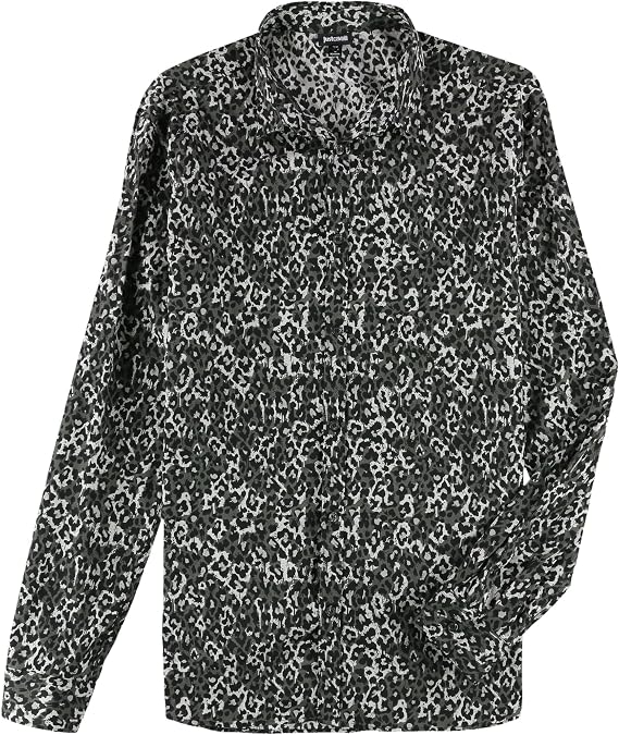Just Cavalli Mens Grey Eagle Collar Button Up Shirt