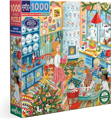 eeBoo 1000 Piece Puzzle - Swedish Holiday Kitchen Jigsaw Puzzle for Adults, Square 23 x 23 Made with Recycled Board & Vegetable-Based Ink