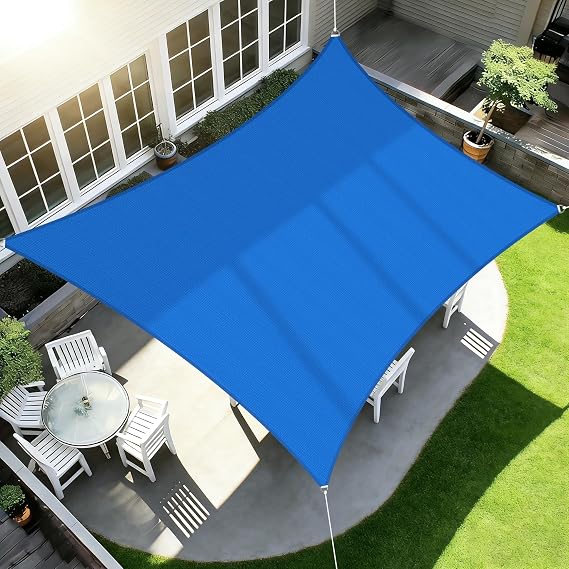 ECOOPTS 16'x20' HDPE Sun Shade Sail Rectangle Canopy Shades for Outdoor Patio Pergola Cover Blockage 95% UV Resistant(Blue)