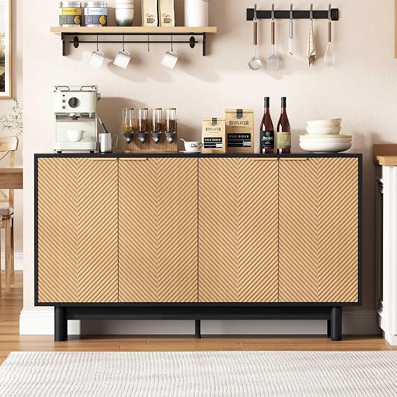 58" Fluted Sideboard Buffet Cabinet with Storage, Modern Storage Cabinets