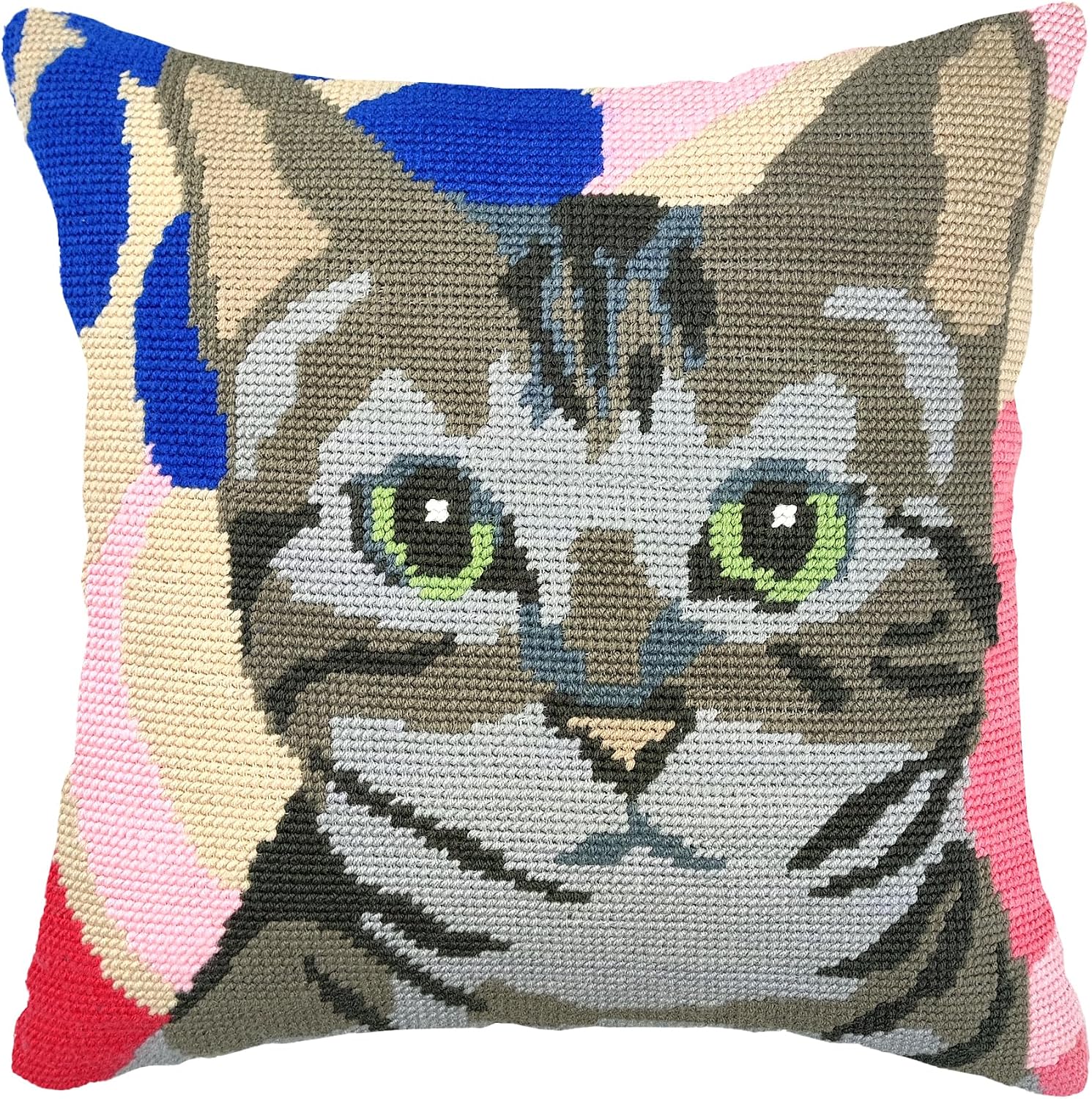 Howies Needlepoint Needlepoint Kits for Adults, Pillow Front Cross Stitch Kit with Embroidery Pattern on Canvas, Yarn, 2 Needles and Instruction, 16 x 16inchDragon Li Cat