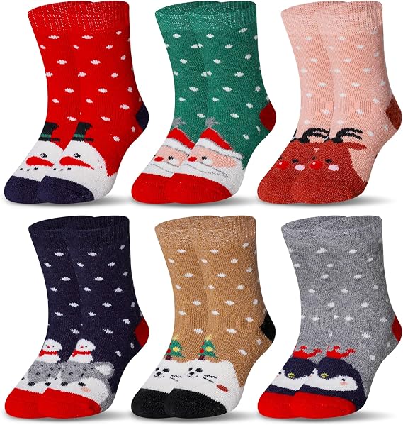 Eocom Kids Wool Socks For Boys Girls Warm Hiking Thermal Winter Cozy Soft Thick Toddlers Crew Boot Socks 6 Pairs