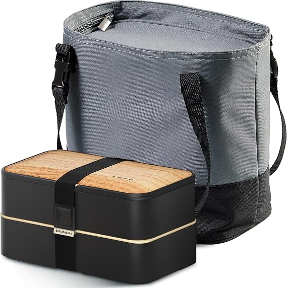 Bentoheaven Premium Bento Box & Compact Insulated Lunch Bag Leakproof, Microwave-Safe Japanese Bento with Utensils + Lightweight, Foldable Thermal Tote for Work, School, or Travel