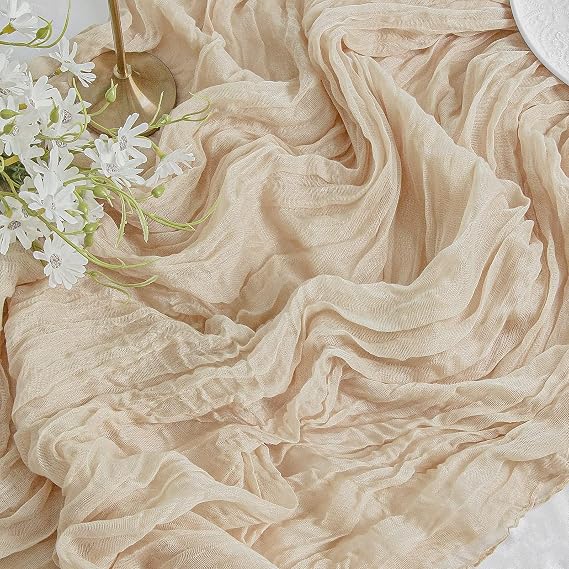 Beige Cheesecloth Table Runner Gauze Rustic Boho Party Decoration | 35x120 Inches, Fall Ivory Gauze Table Runner for Wedding Party Engagement Bridal Shower Home Decor Birthday Decoration