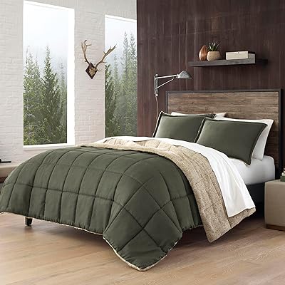 Eddie Bauer - King Comforter Set, Microsuede Bedding with Soft Sherpa Reverse, 3 Piece Bed Set with Matching Pillowcases Sherwood Green