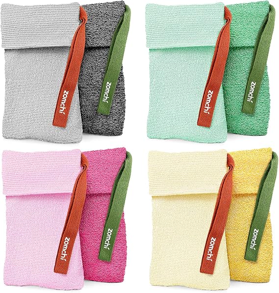 ZOMCHI 4 Colors Soap Bag Set, Each with 2 Roughness for Gentle Cleansing and Exfoliation