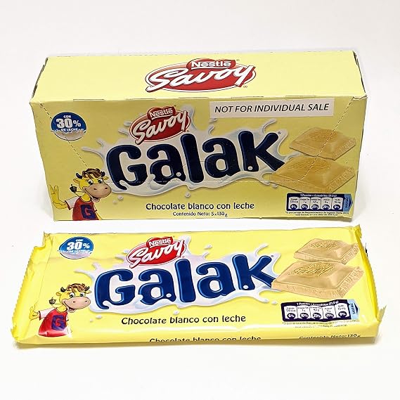 Galak Chocolate Blanco con Leche de Venezuela, contenido neto: 1 caja con 5 barras de 130gr c/u