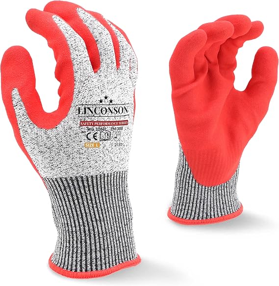 linconson Level 5 Cut Resistant Sandy Nitrile Foam Coated Construction & Heavy Duty Work Gloves