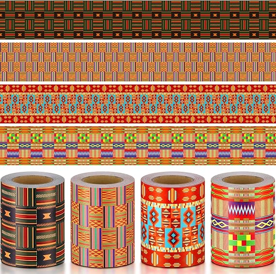 Yexiya 4 Rolls 131 ft Juneteenth Kente Cloth Bulletin Board Borders African American Bulletin Board Decorations Black History Month Kwanzaa Classroom Chalkboard Decor Back to School Supplies