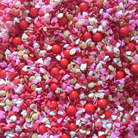Hearts of Gold Happy Valentine's Day Baking Cupcake Cake Decoration Confetti Sprinkles Cake Cookie IceCream Donut Jimmies Quins - 6oz