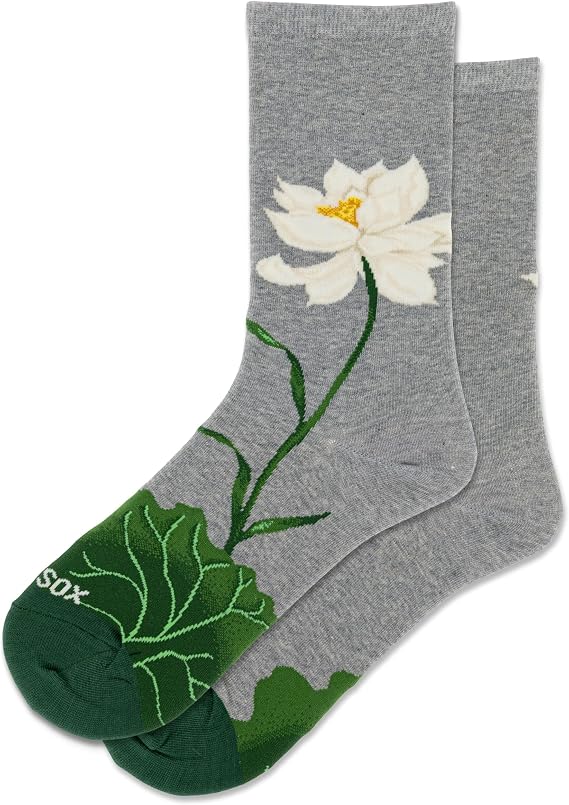Hot Sox Women's White Lotus Crew 1 Pair Pack, Gray Heather, Women's Shoe Size: 4-10