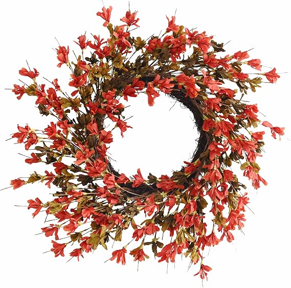 24 Inch Summer Fall Front Door Wreath Orange&Red Blossom Cluster Wreath Large Harvest Wreath Christmas Decor for Front Door Wall Window Decoration Home Decor