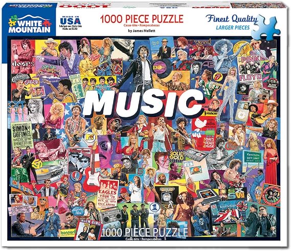 White Mountain 1000 Piece Jigsaw Puzzle Rock Pop Legends Collage, Music | Large Pieces, Gift for Adults and Family, 24"x30" in