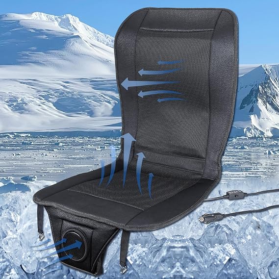 Premium Tech Cooling Car Seat Cushion - Black 12V Adjustable Temperature, Ergonomic Comfort with Enhanced Airflow, Universal Fit for All Vehicles
