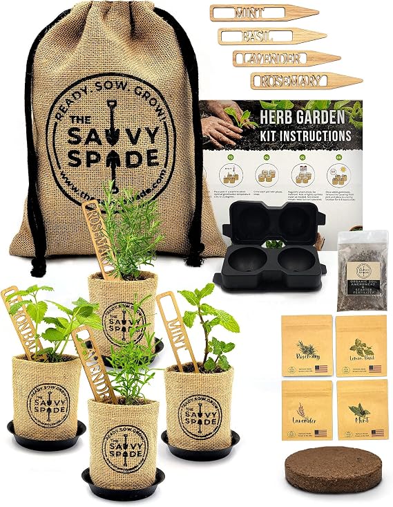 Cocktail Herb Garden Kit Indoor Grow Your Own Cocktail Kit with Ice Ball Maker and Non-GMO Heirloom Lavender Seeds, Mint Seeds, Rosemary Seeds, Basil Seeds Housewarming Gift