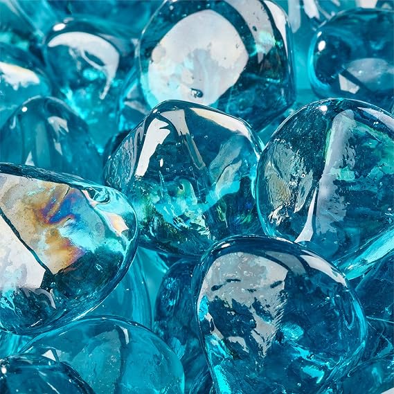 Tahitian Blue - Fire Glass Diamonds for Indoor and Outdoor Fire Pits or Fireplaces | 10 Pounds | 1 Inch