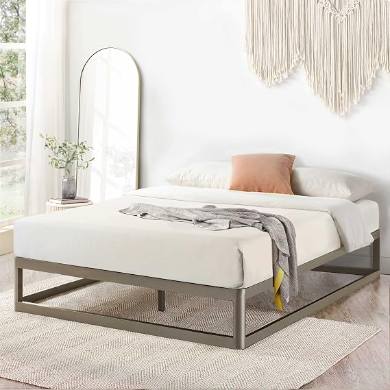 Mellow 9" Metal Platform Bed Frame w/Heavy Duty Steel Slat Foundation, Full, Grey