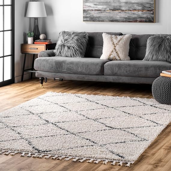 nuLOOM Jessie Off White Trellis Power Loomed Area Rug, 7' x 9' | Nuloom Jessie Trellis 7' x 9' Area Rug for Living Room Bedroom Dining Room, Off White