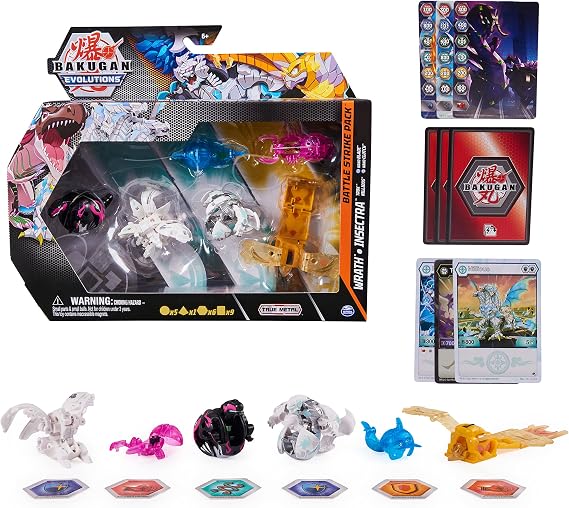 Evolutions, Wrath and Insectra Battle Strike, Incluye 6 Figuras de acción, 9 Tarjetas coleccionables y 8 BakuCores, Juguetes para niños de 6 años en adelante