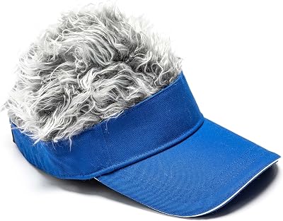 Mens Novelty Hair Hats Spiked Funny Golf Visors Guy Fieri Peaked Fake Wig Adjustable Baseball Caps Birthday Gift Blue Grey