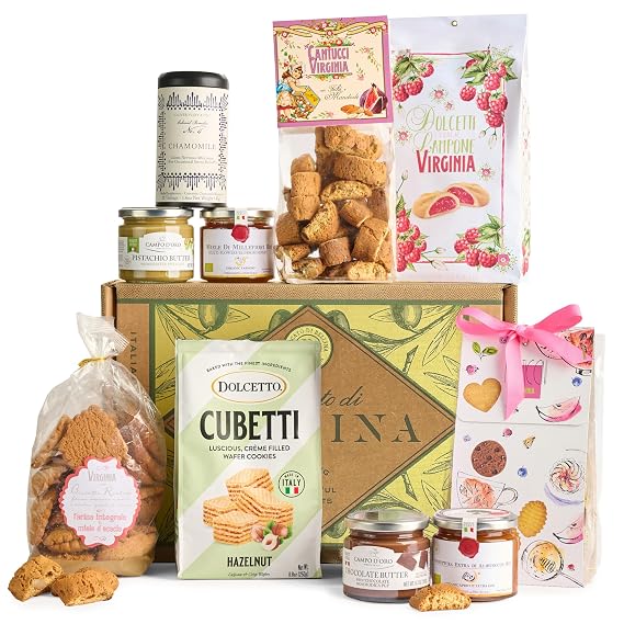 Mercato di Bellina Sweet Celebration Italian Cookies Gourmet Gift Basket - Filled with Tea, Honey, Spreads, Jams, Italian Cookies from Italy, Ideal Gift Box for Get Well, Holidays, Mother's Day