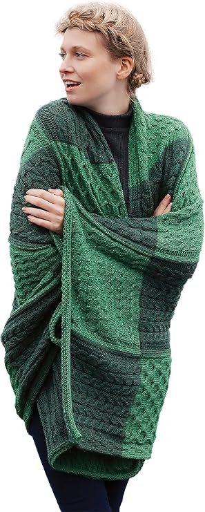 SAOL Patchwork Intarsia 100% Merino Wool Irish Blanket Knitted Couch/Throw