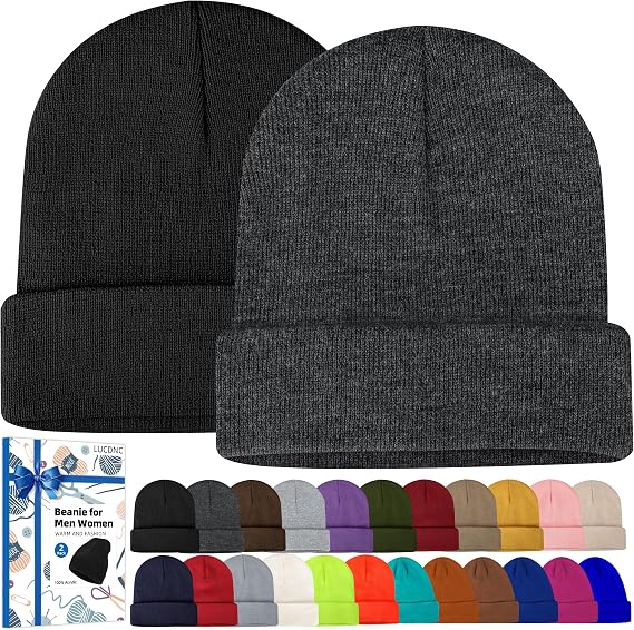 lucdnc Beanies for Men Women 2 Pack Fall Winter Men's Hats Unisex Warm Knit Skullies Beanies Soft Ski Caps