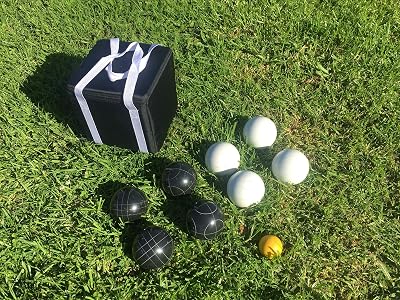BuyBocceBalls Listing - 27 of 28 Unique Bocce Sets - 107mm with Black and White Balls, Black Bag