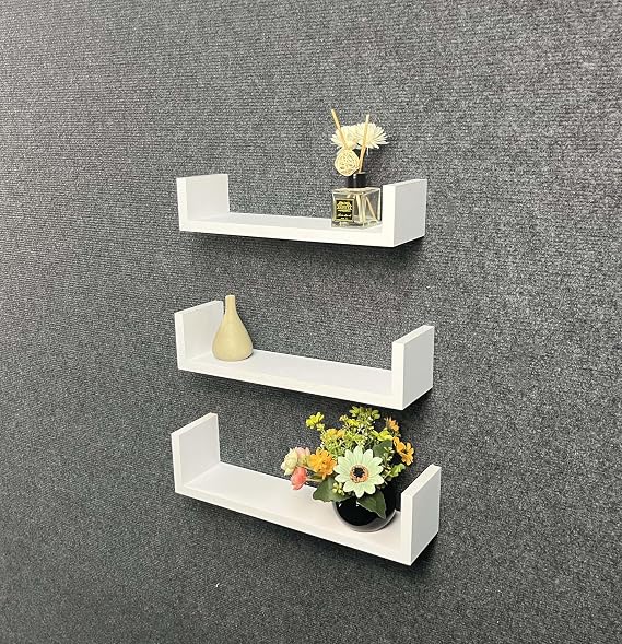3 PCS Wooden Wall Shelf Set MDF Floating Shelves Modern Wall Shelves with Pre-Drilled Holes 11lb Weight Capacity, White