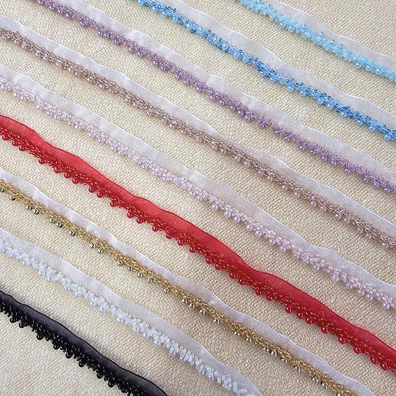 Beaded Edge Trim with Pearls Beads Cluster,Hand Embroided Trimming,Cocktail Party Dressmaking Ribbon 10mm Wide,Wedding Accessory & Chocker, Neotrims UK [Ivory, 1 Meter]