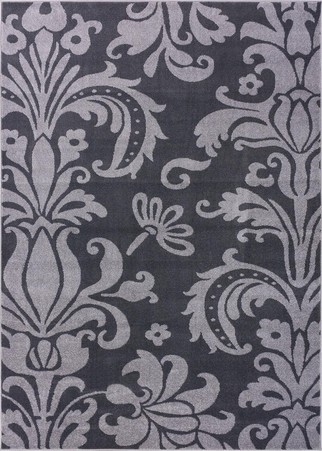 Well Woven Electro Rosetta Grey Modern DamaskArea Rug 33 X 47"